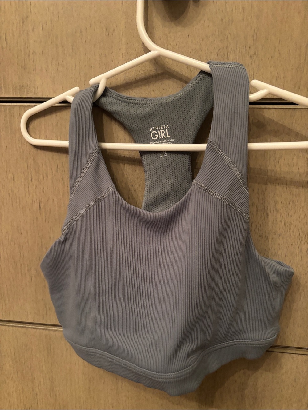 Athleta Girl Ribbed Racerback Bra- Dusty Blue Gray L/12